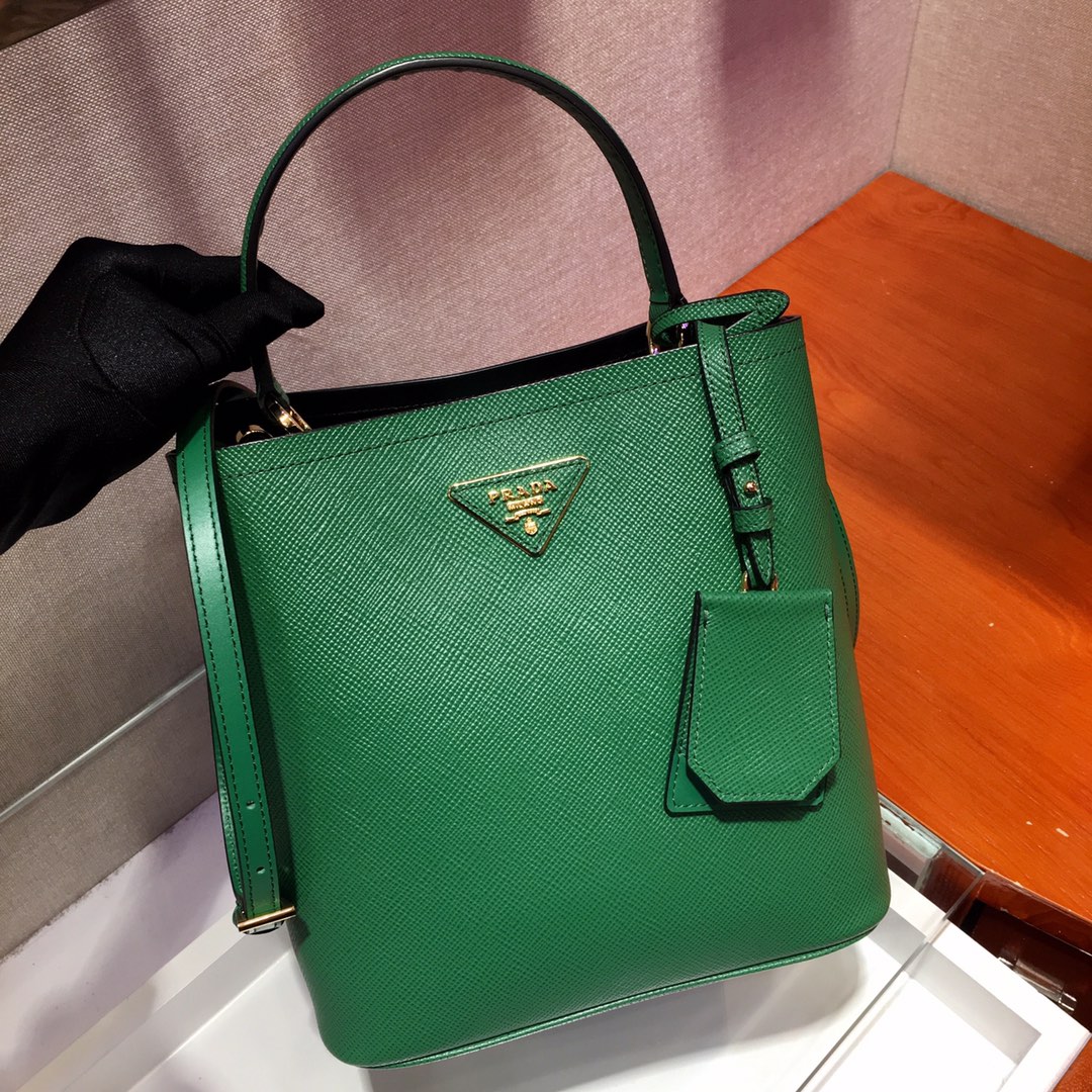 Prada Medium Panier Saffiano Leather Bag Green/Black 1BA212